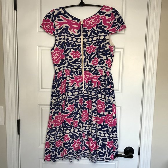 Anthropologie Maeve Peralta Bird Floral Dress w/ Pockets in Pink & Blue, Size 4 - Picture 4 of 15